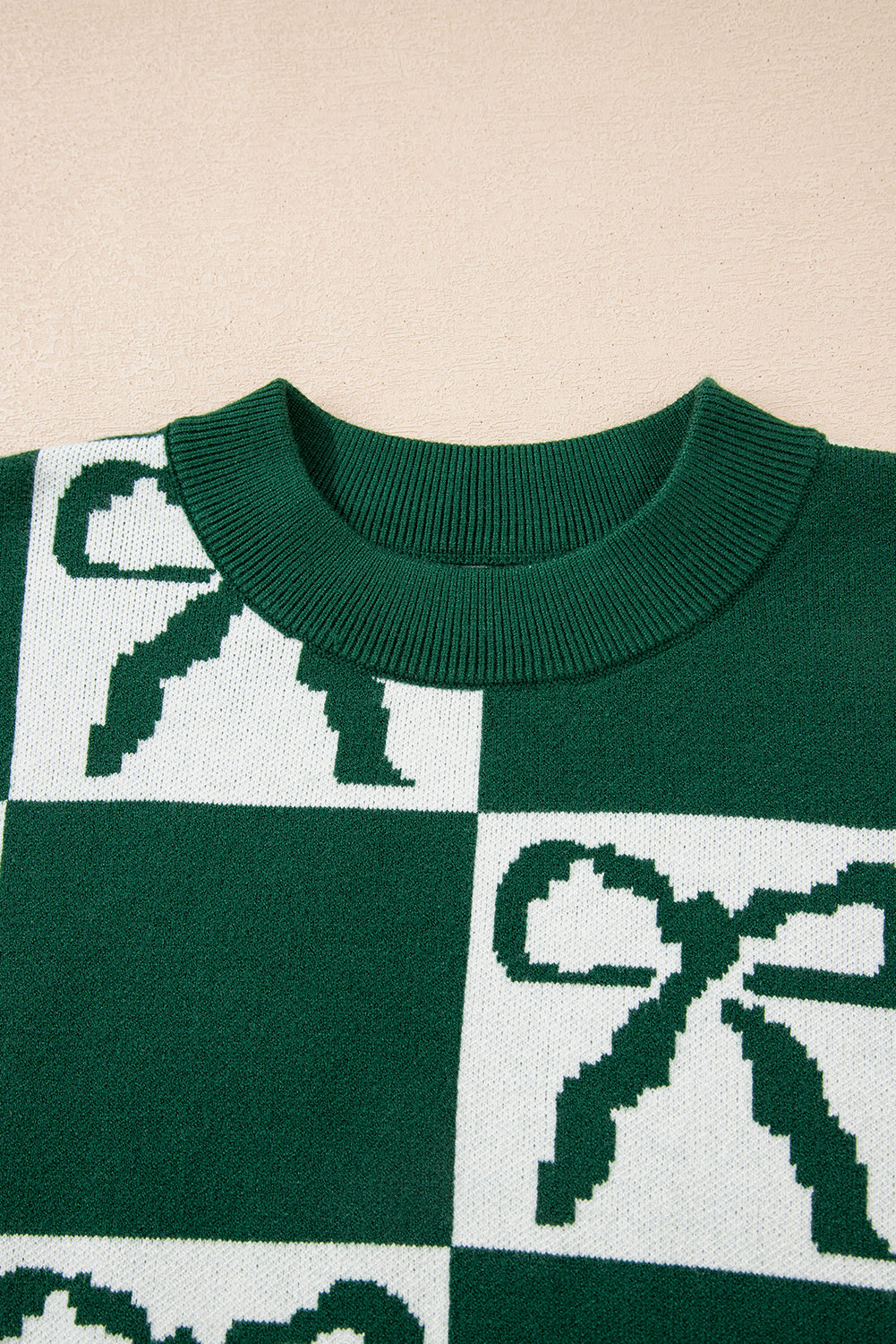 Green Checkered Bow Casual Sweater