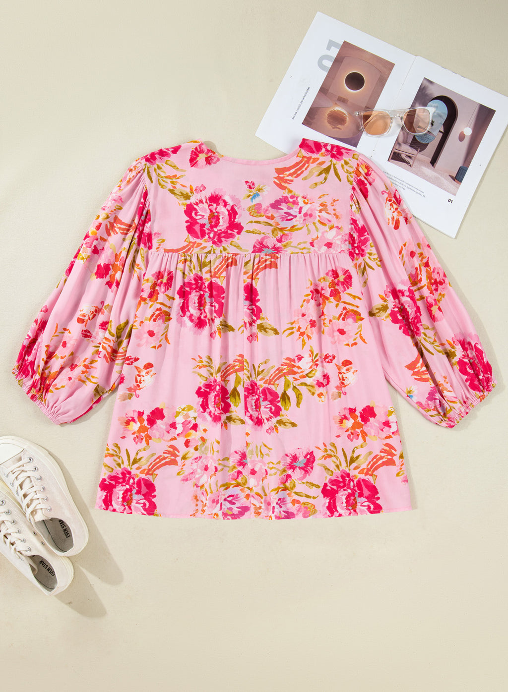 Pink Plus Size Floral Tunic Top