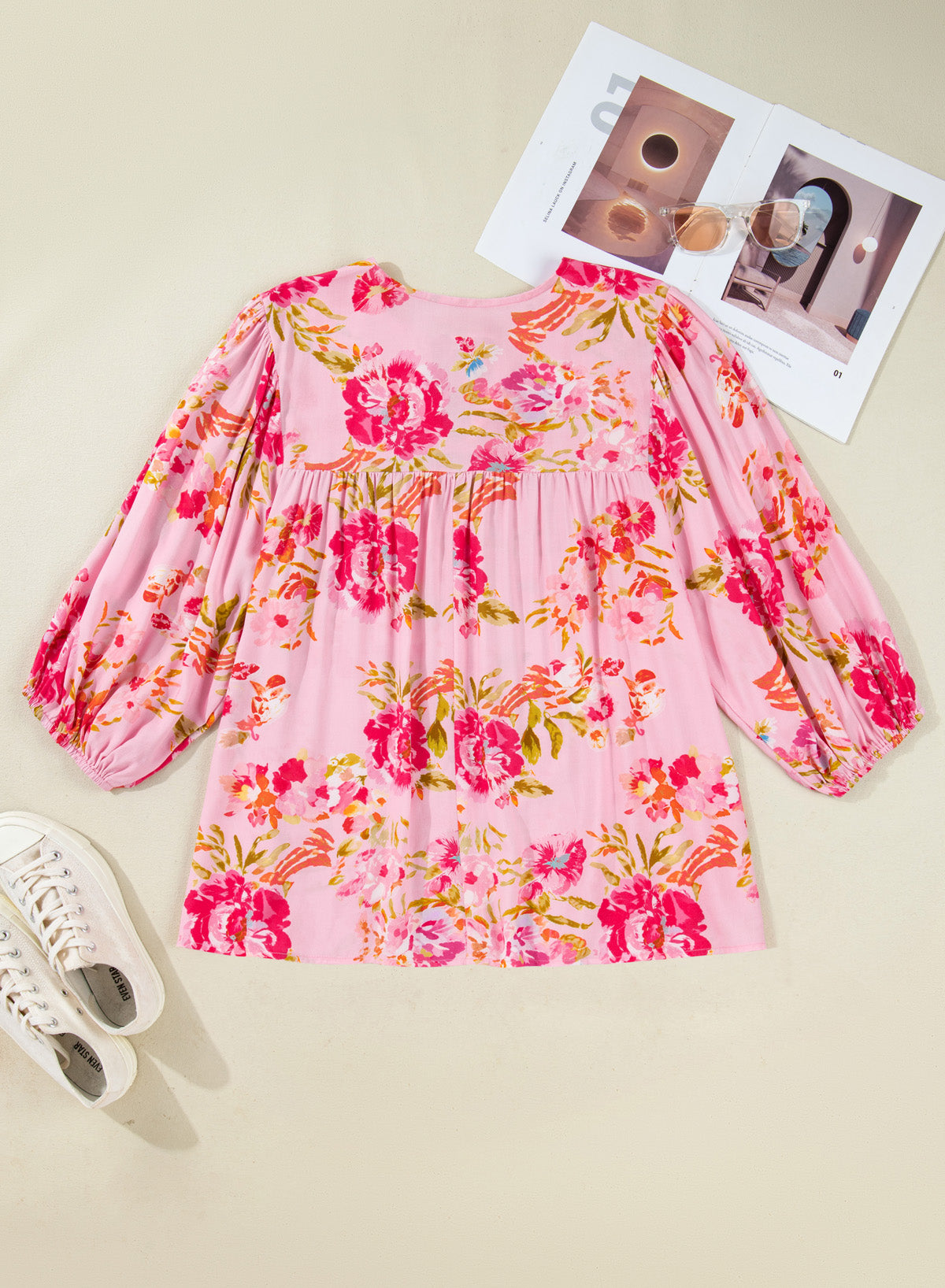 Pink Plus Size Floral Tunic Top
