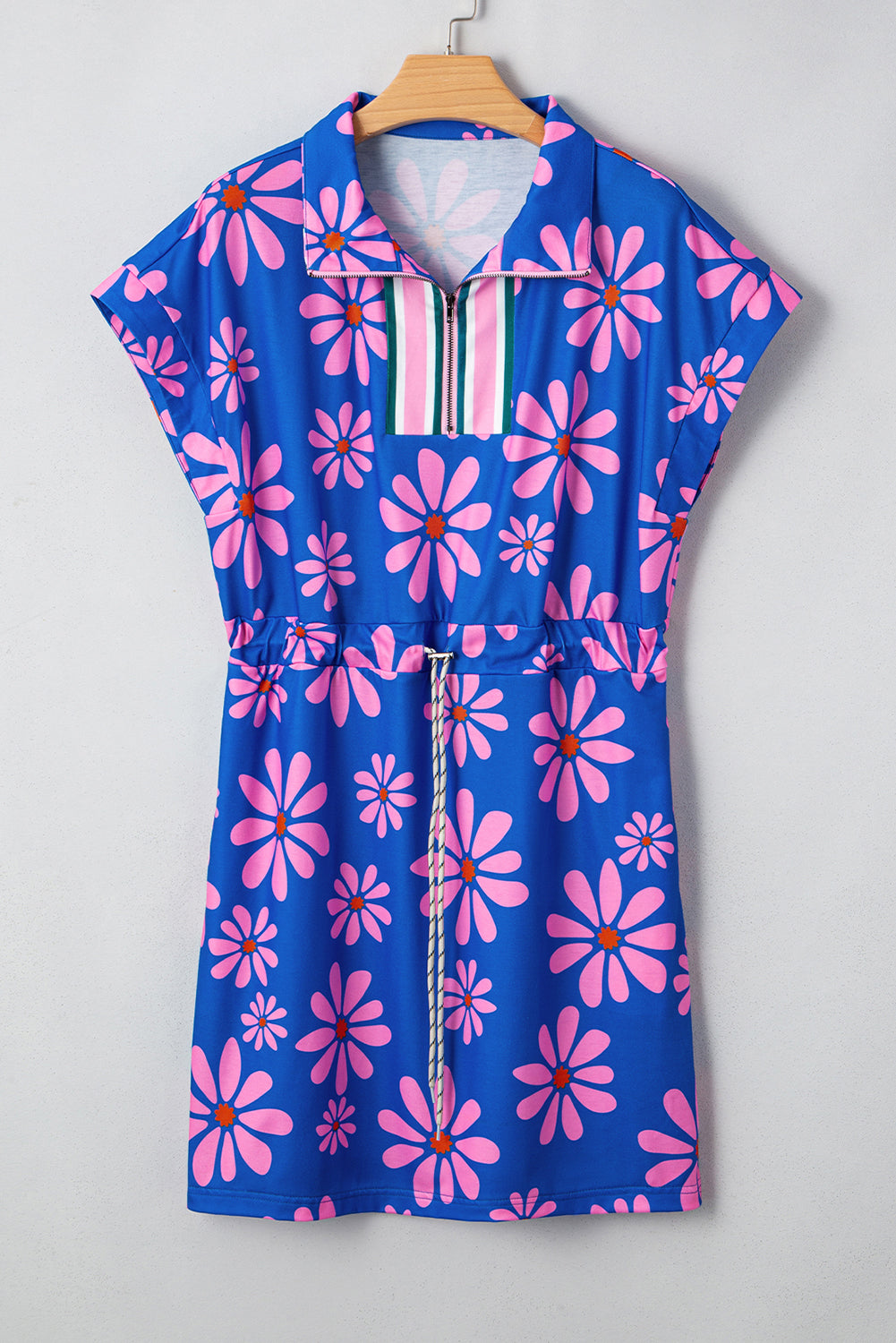 Purple Floral Striped Quarter Zip Dress