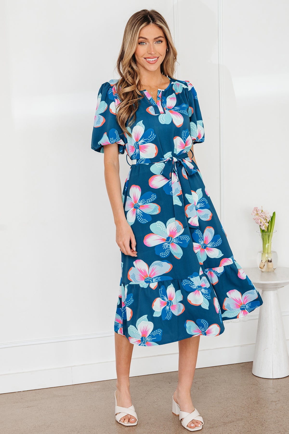 Blue Floral Print Dress