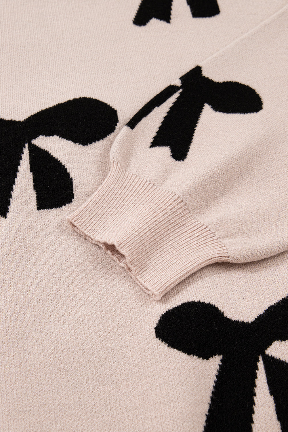 Pink Pearl Embellished Bow Pattern Sweater