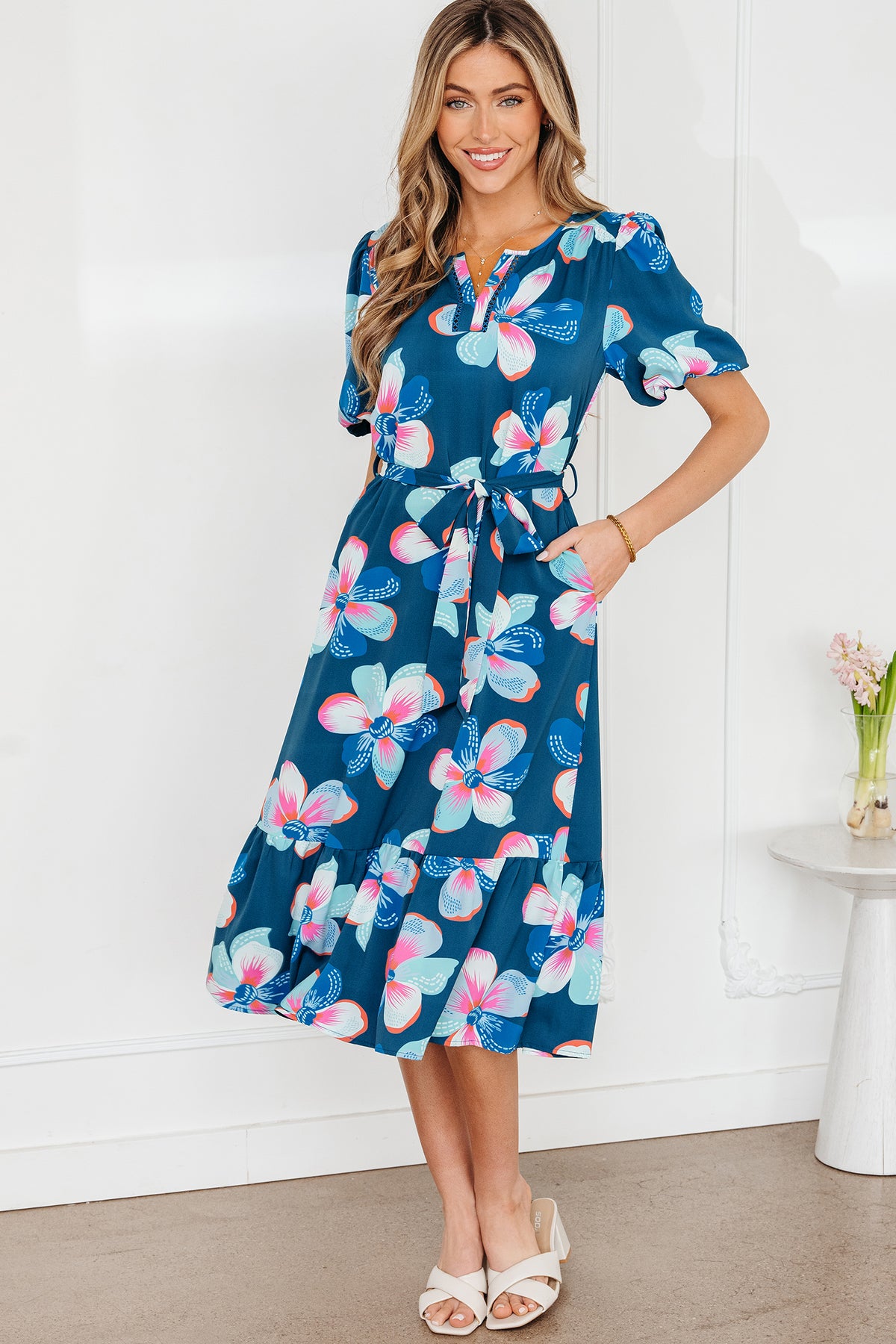 Blue Floral Print Dress