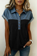 Denim Polo Collar Short Sleeve Top
