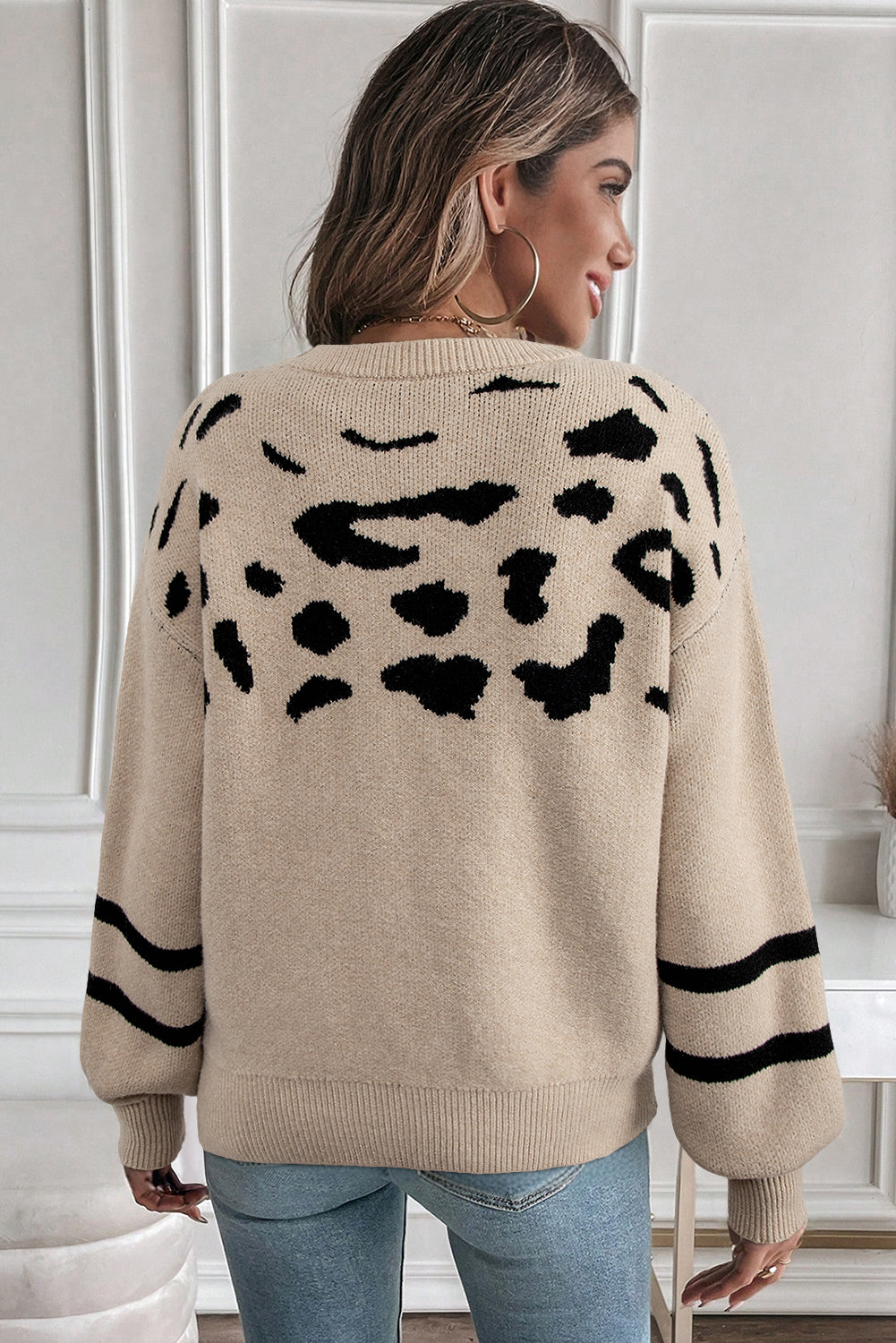 Khaki Leopard Striped Sweater