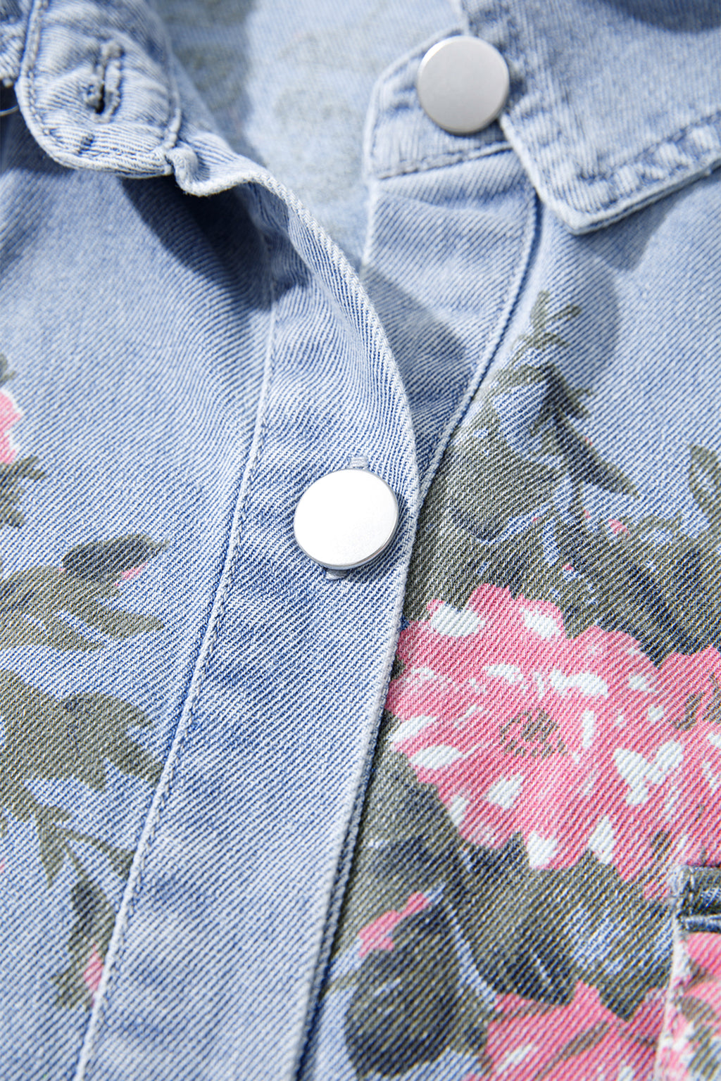 Denim Floral Print Button Down Shift Dress