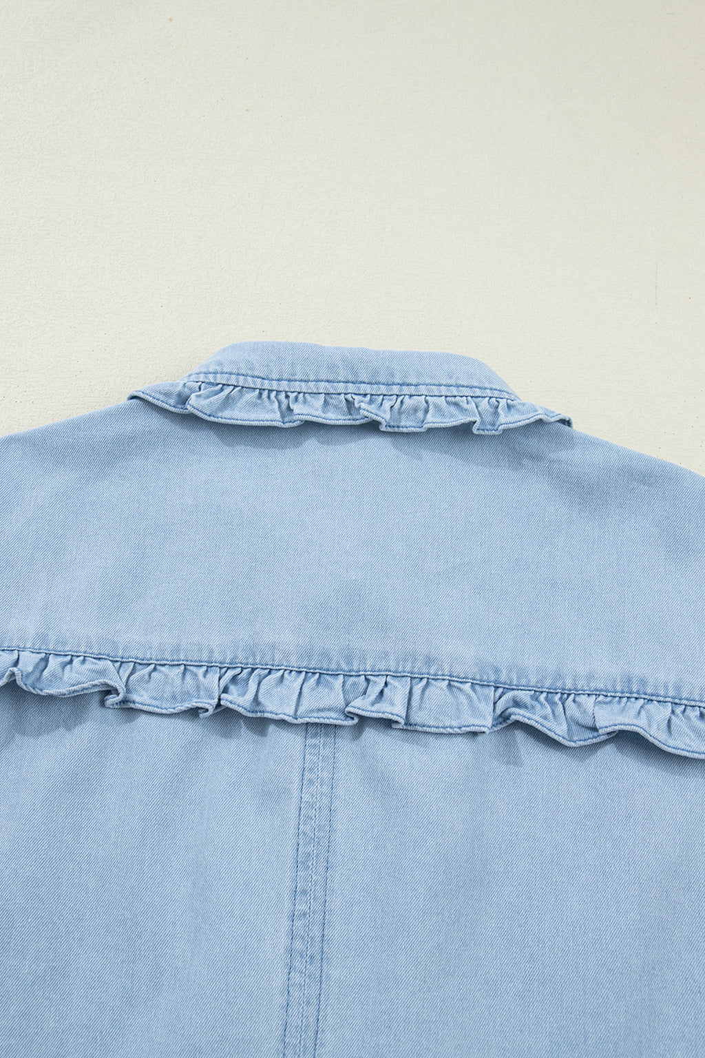 Ruffled Edge Collared Shift Denim Dress with Pockets
