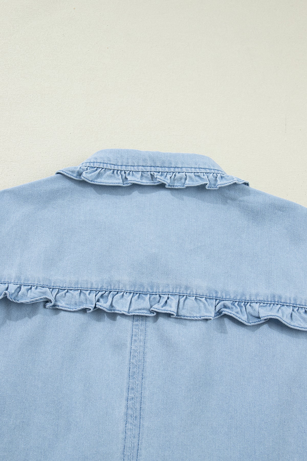 Ruffled Edge Collared Shift Denim Dress with Pockets