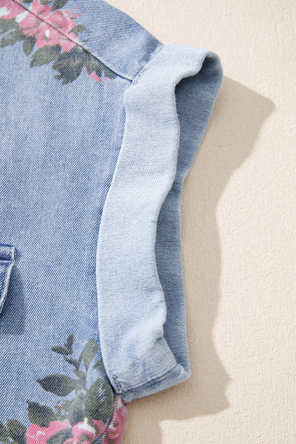 Denim Floral Print Button Down Shift Dress