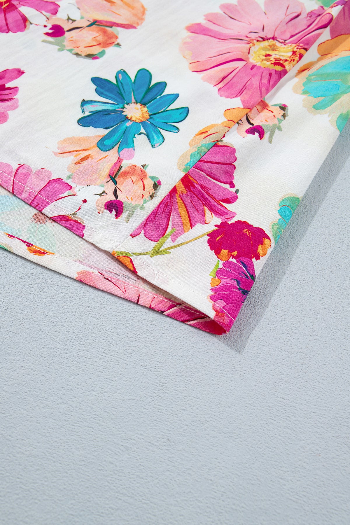 Floral Print Short Puff Sleeve Blouse