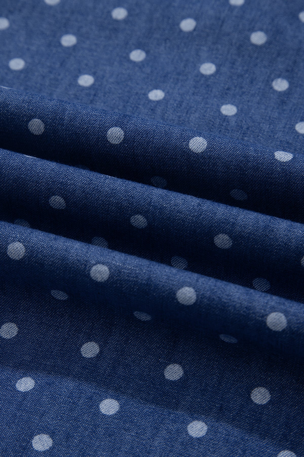 Blue Polka Dot Ruffle Hem Sleeveless Denim Dress