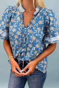 Blue Floral Print Blouse