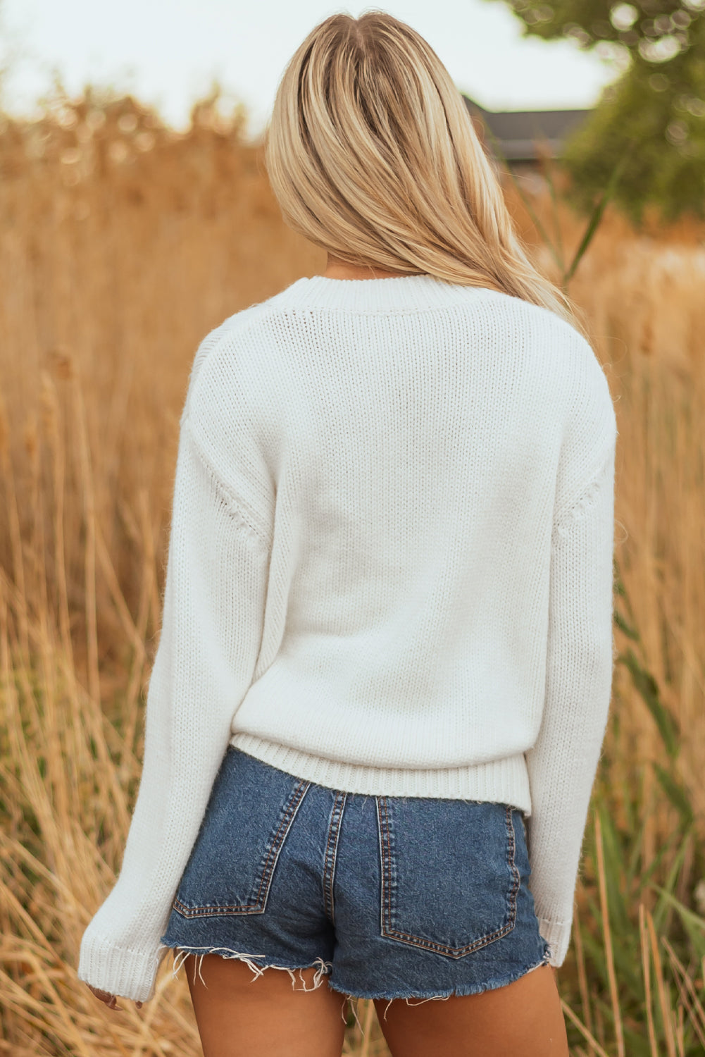 White Embroidered Bow Boots Sweater