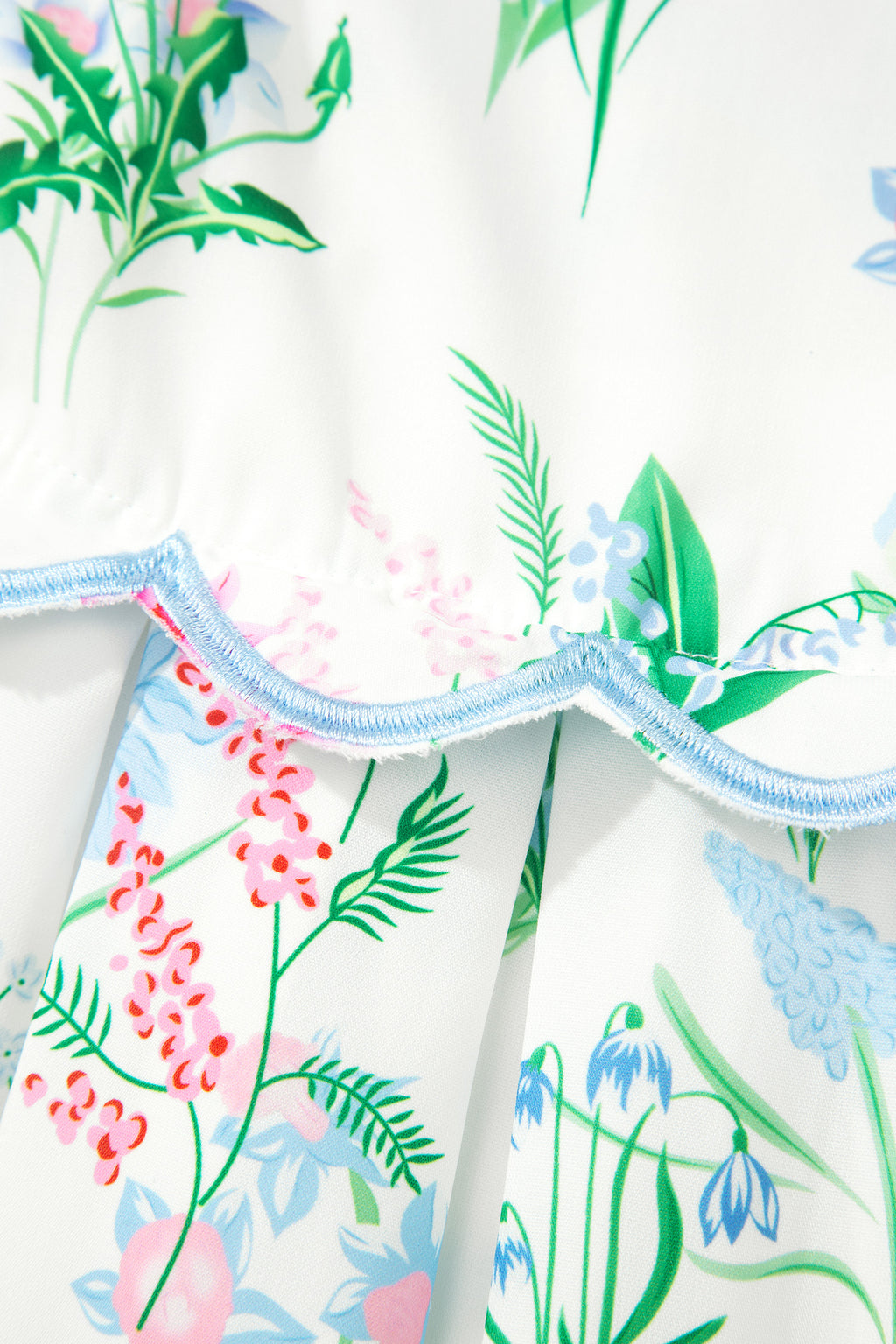 Floral Print Contrast Trim Self-tie Straps Dress