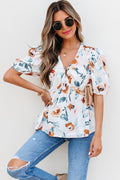 White Floral Print Blouse