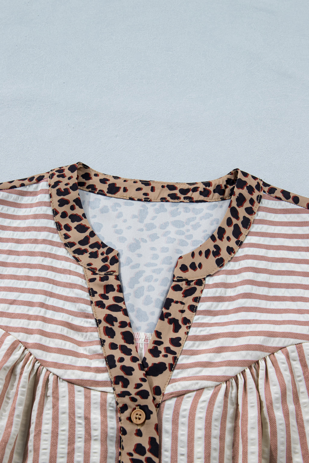 Blue Stripe Leopard Button Down Half Sleeve Shirt