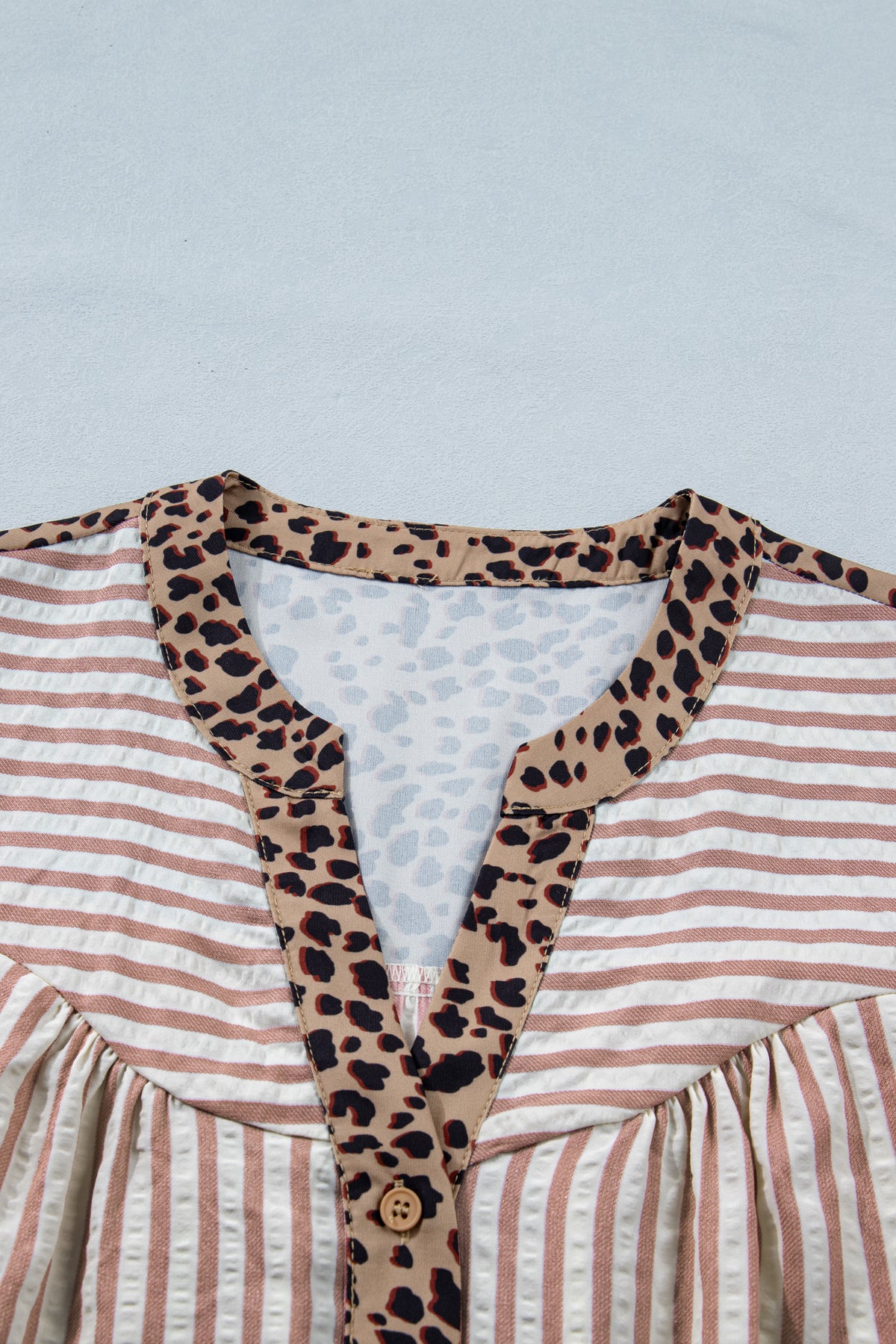 Blue Stripe Leopard Button Down Half Sleeve Shirt