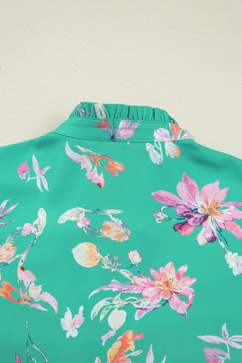 Green Floral Lantern Sleeve Button Front Shirt