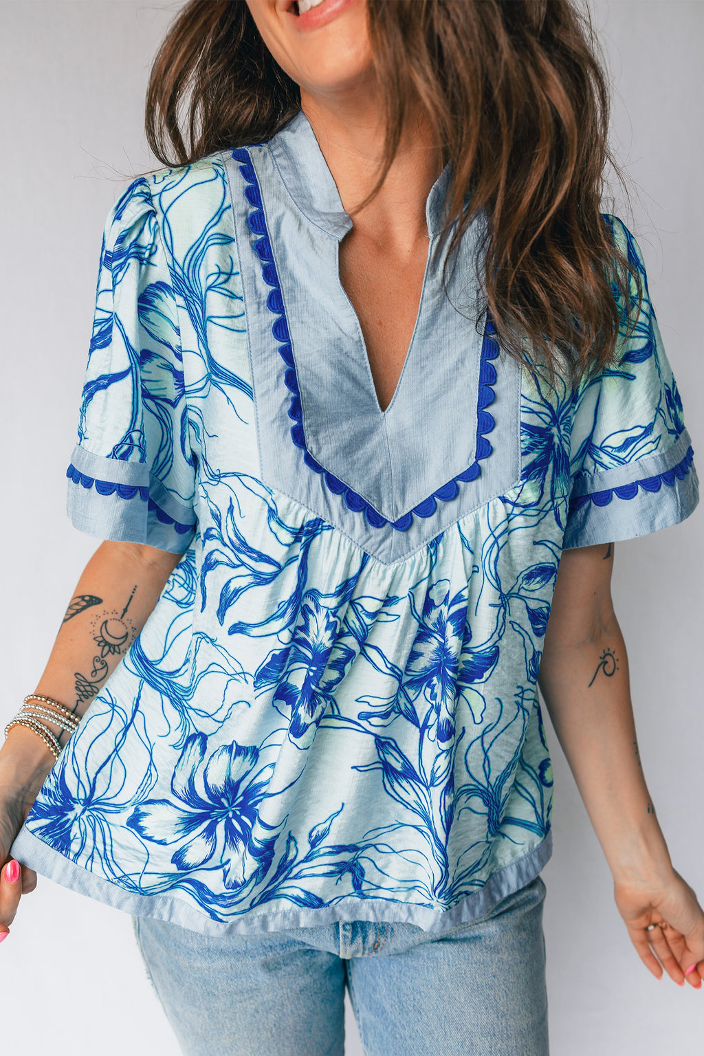 Sky Blue Floral Blouse