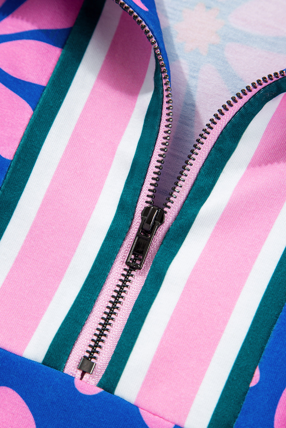 Purple Floral Striped Quarter Zip Dress