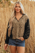 Brown Leopard  Quarter Zip Hoodie