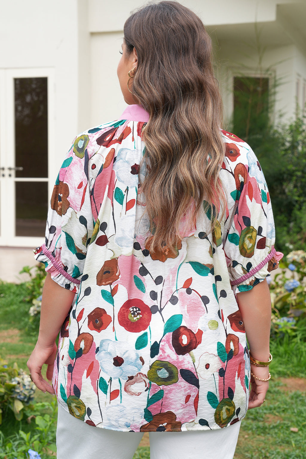 Plus Size Pink Floral Blouse