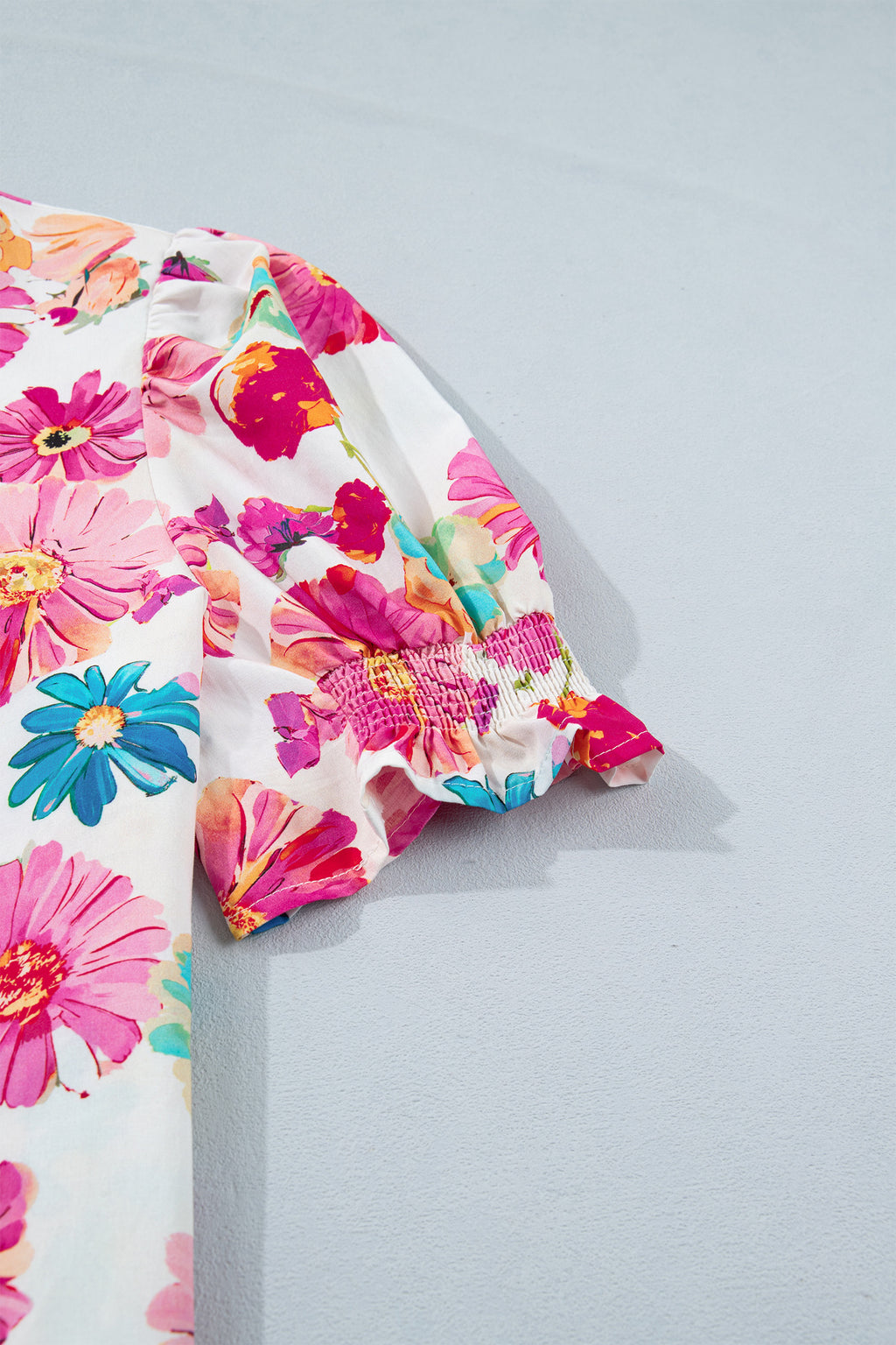 Floral Print Short Puff Sleeve Blouse