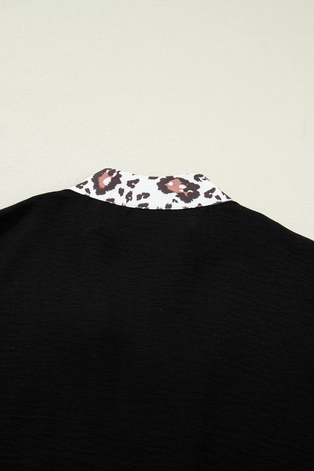 Leopard Patchwork Trim V Neck Blouse