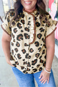 Khaki Plus Size Leopard Print Blouse