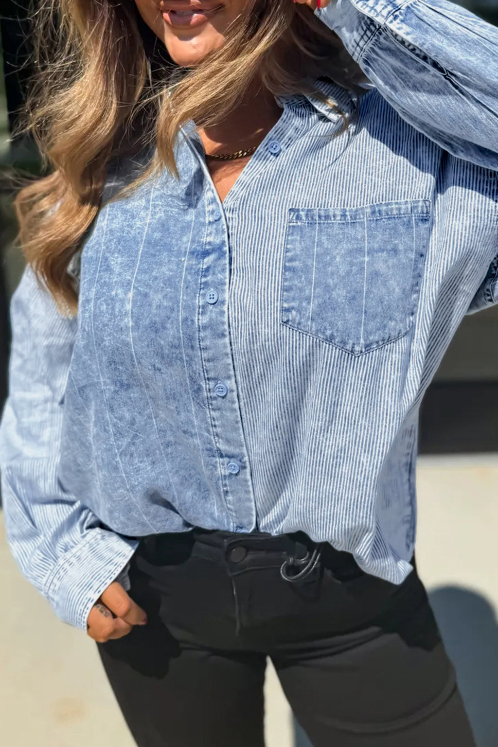 Stripe Vintage Washed Denim Shirt