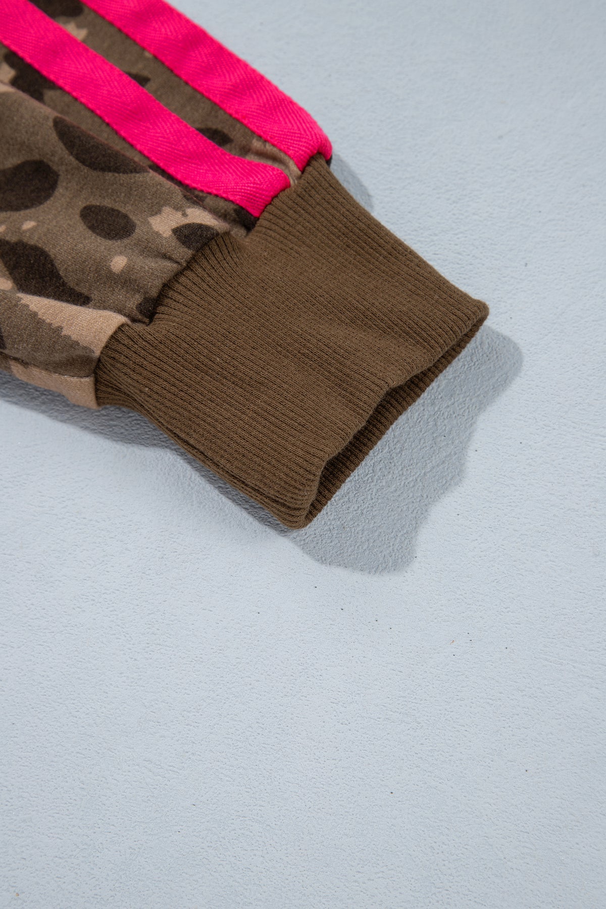 Brown Leopard Print Striped Detail Pullover Sweatshirt
