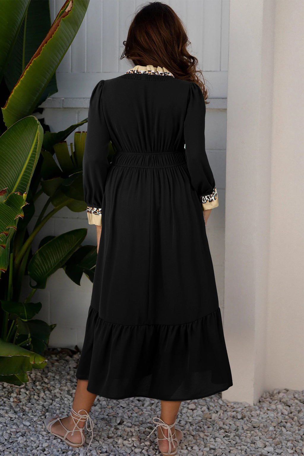 Black Contrast Leopard Dress