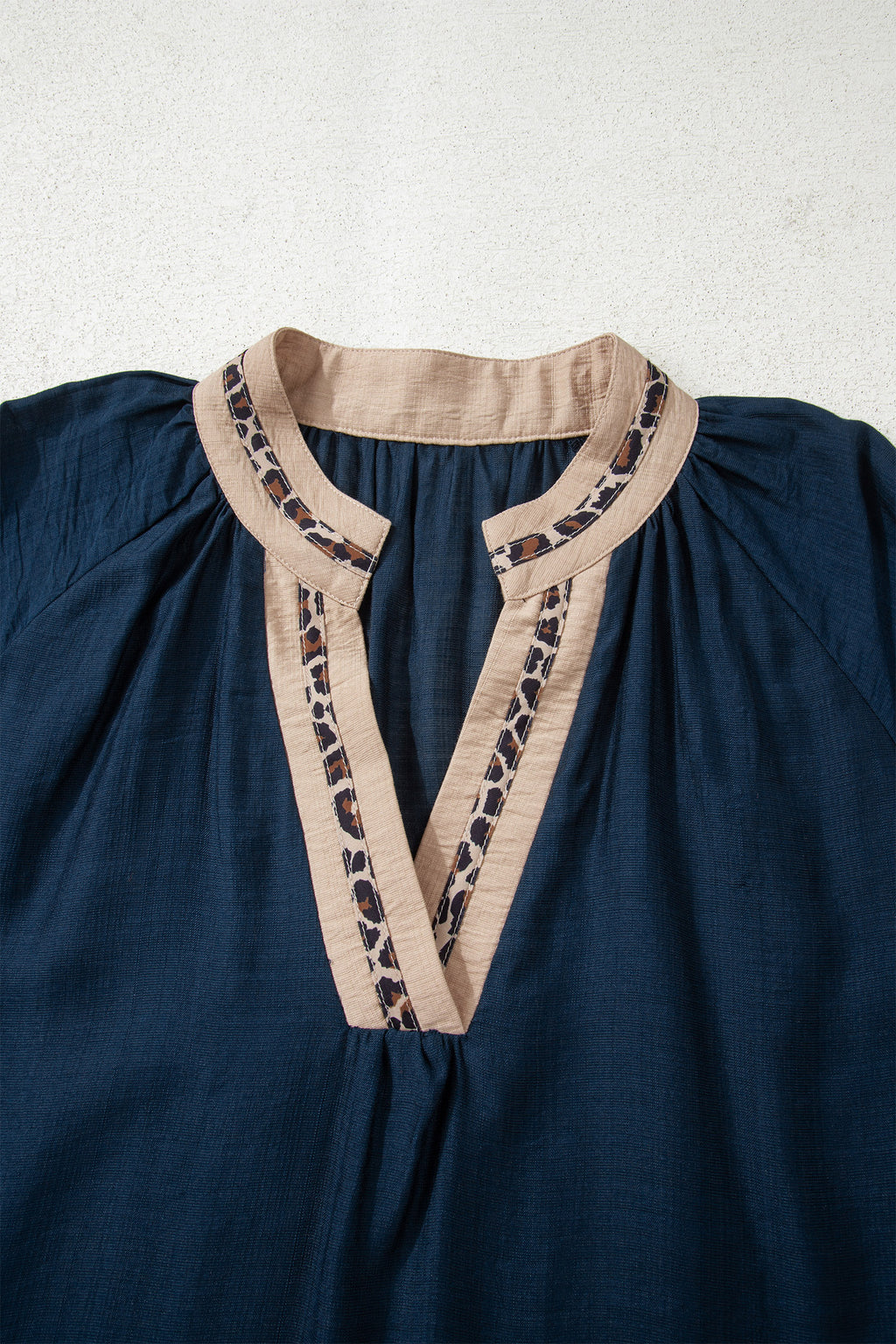 Plus Size Navy Blue Leopard Patchwork Blouse