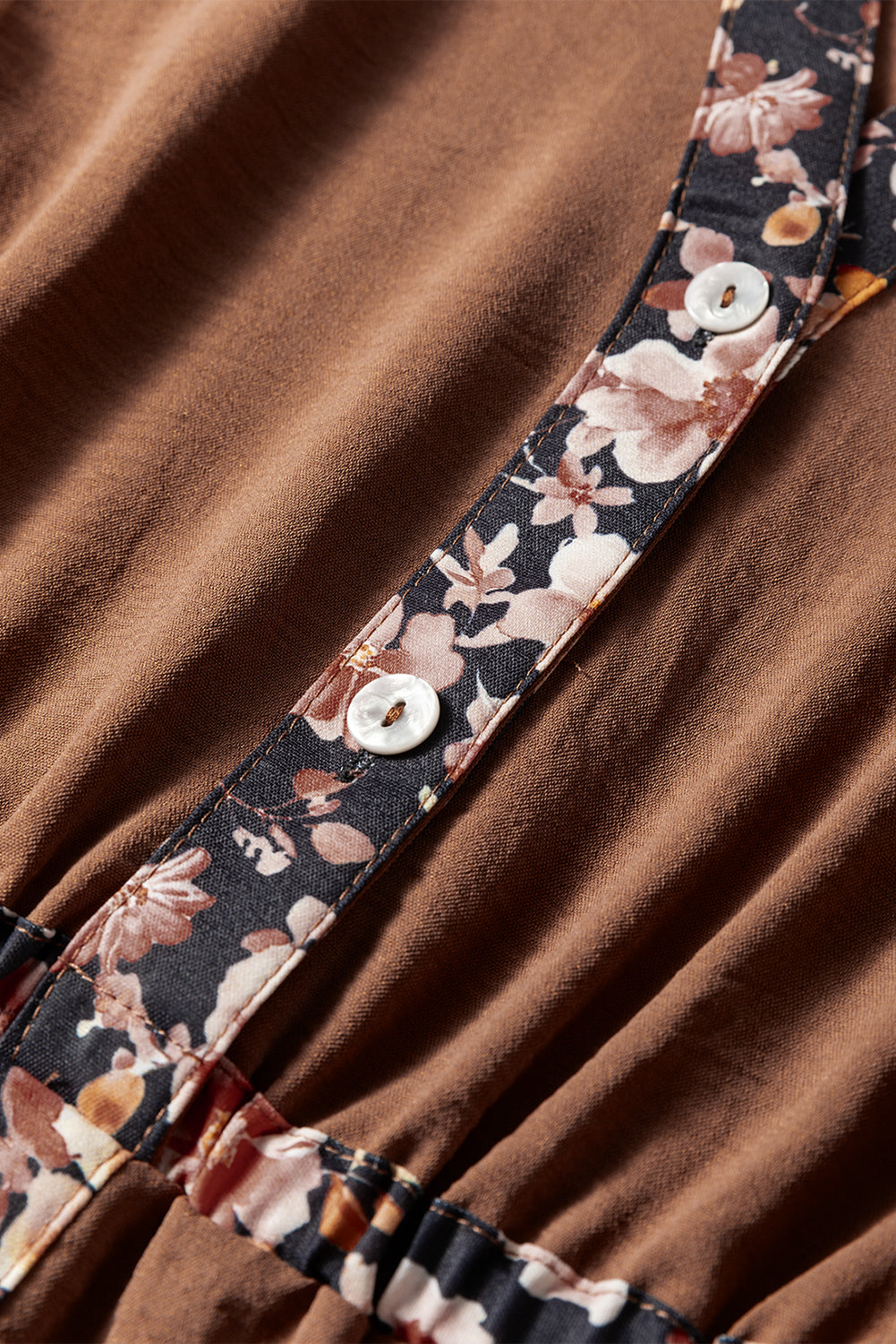 Chestnut Floral Patchwork Long Sleeve Maxi Dress