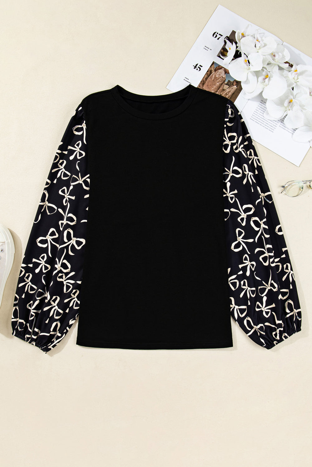 Plus size Black Bow Blouse