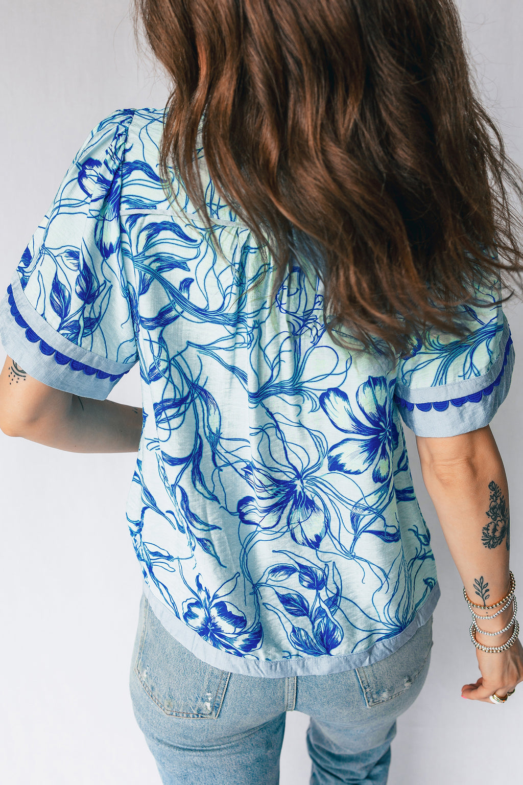 Sky Blue Floral Blouse