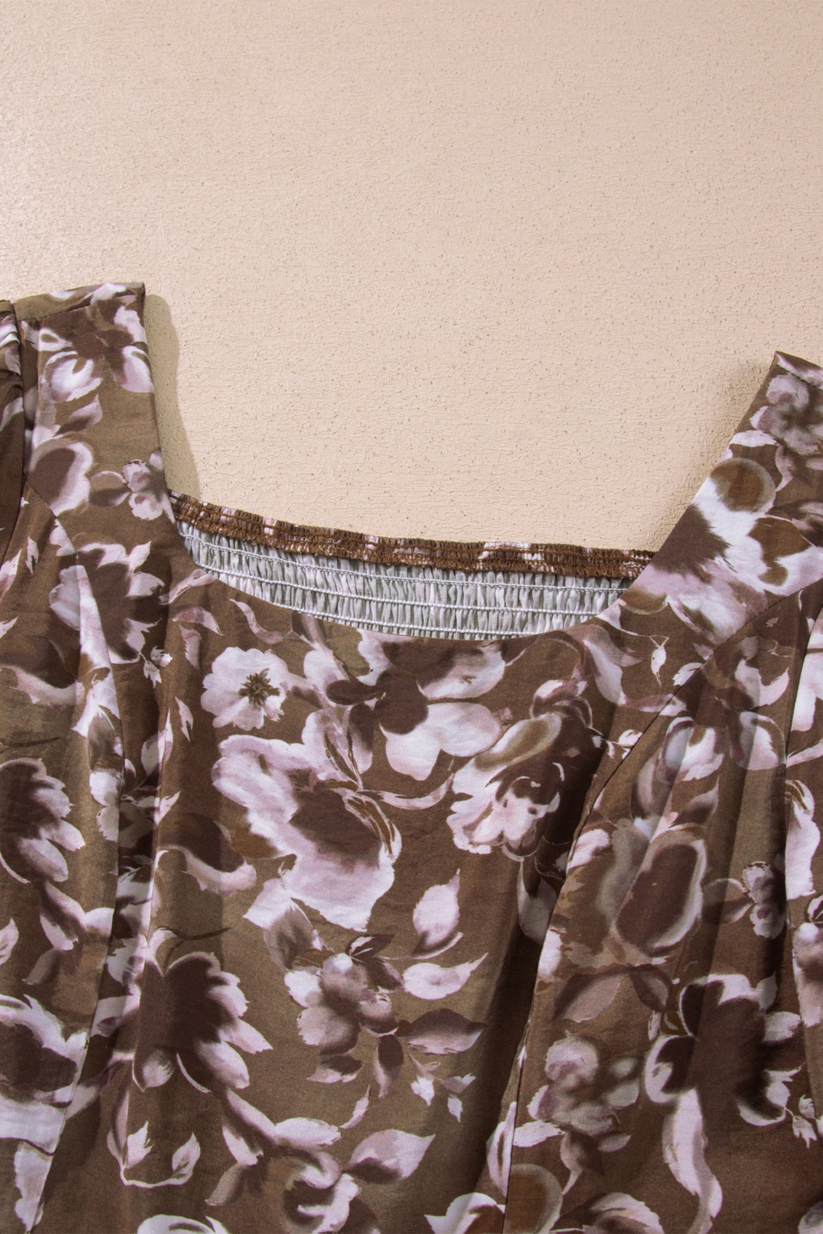 Brown Floral Print Square Neck Dress