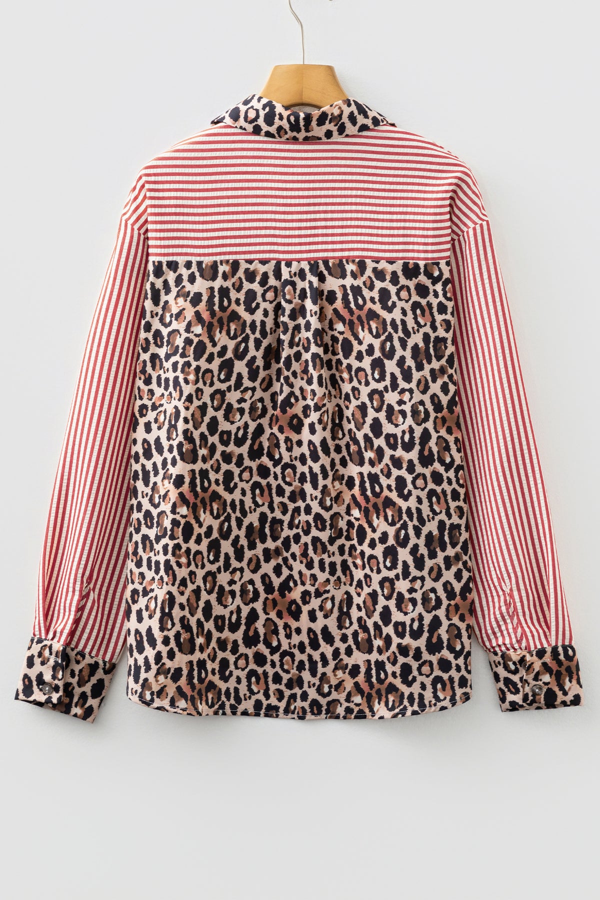 Leopard Print Patchwork Button Up Womens Shirt