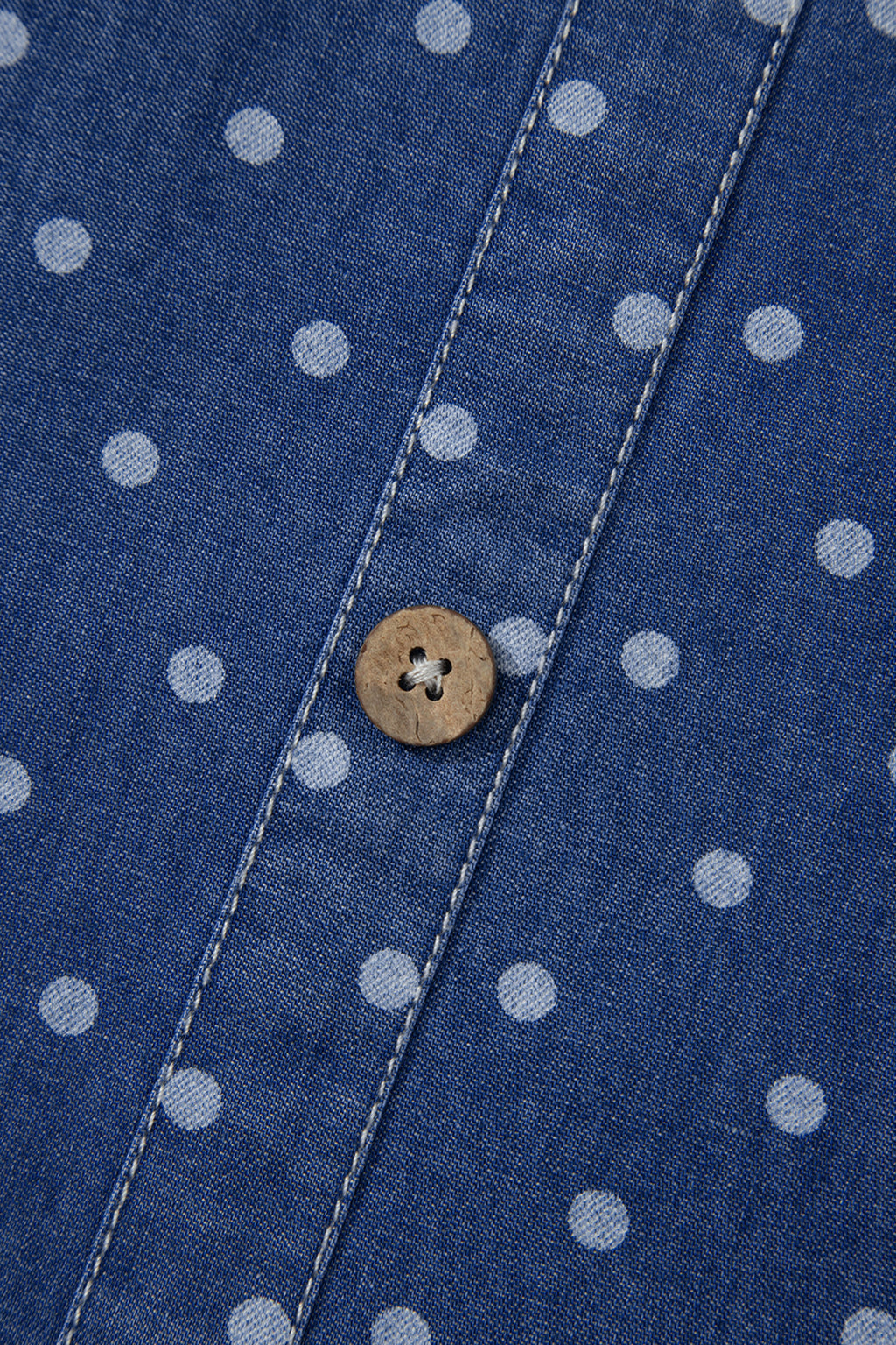 Blue Polka Dot Ruffle Hem Sleeveless Denim Dress