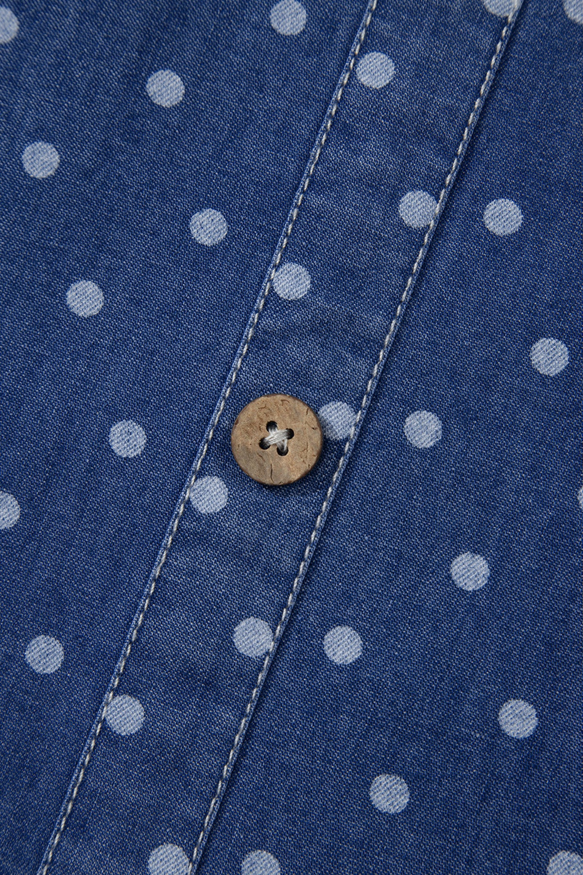 Blue Polka Dot Ruffle Hem Sleeveless Denim Dress