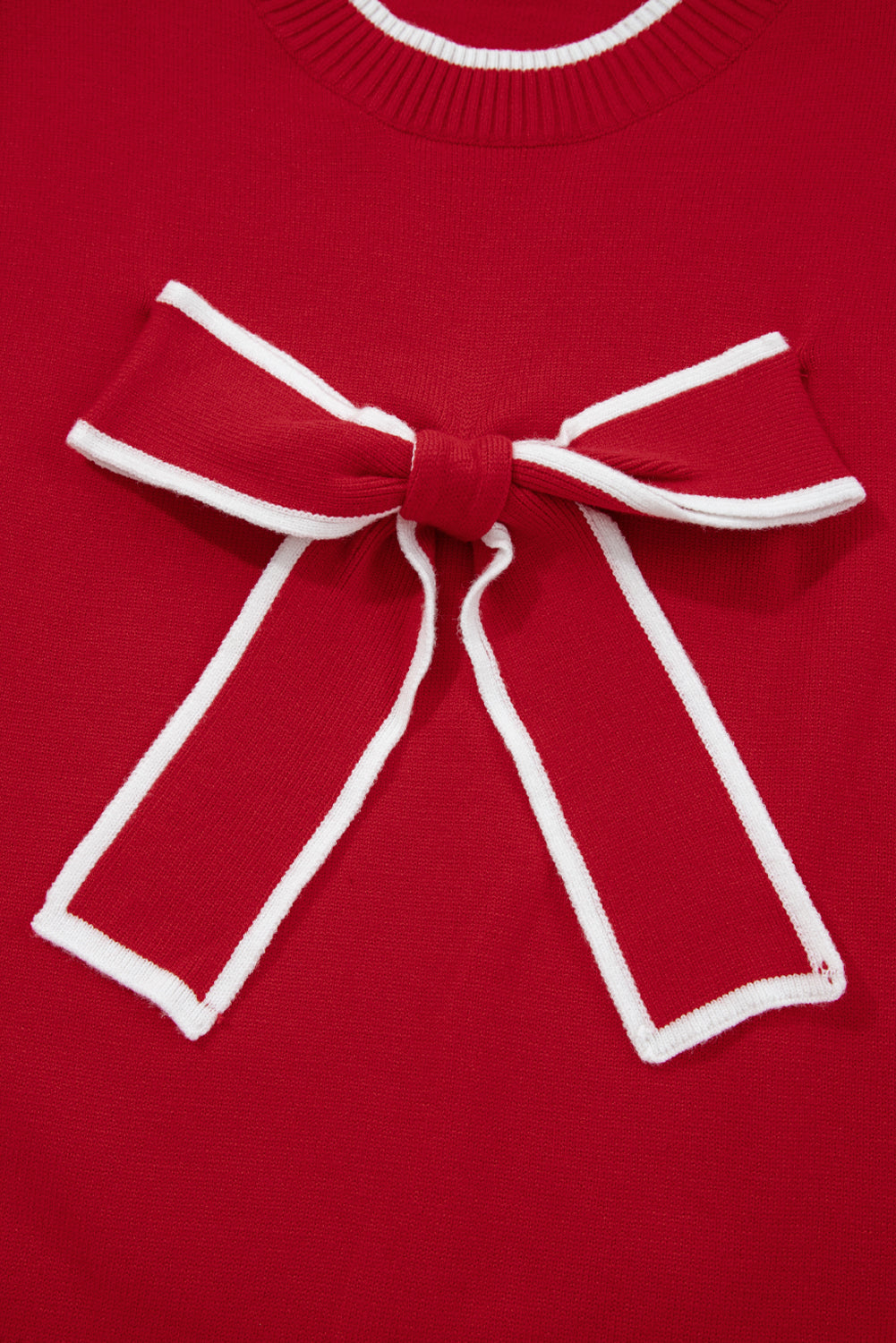 Red Big Bow Accent Holiday Cropped Sweater
