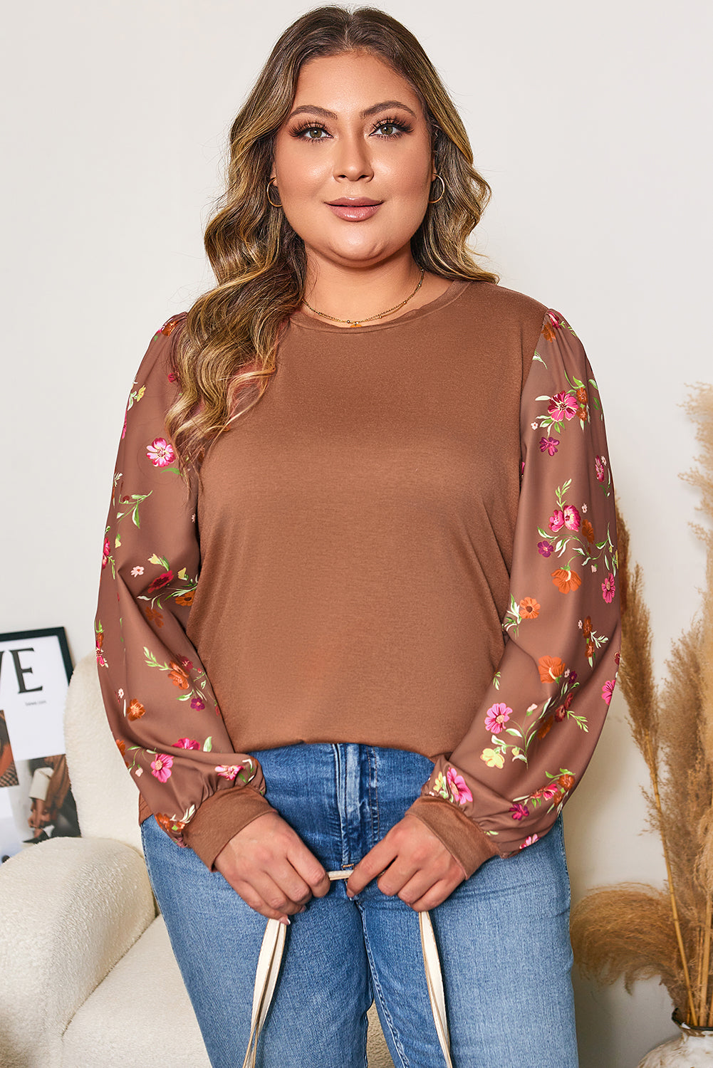 Plus size Brown Floral Blouse