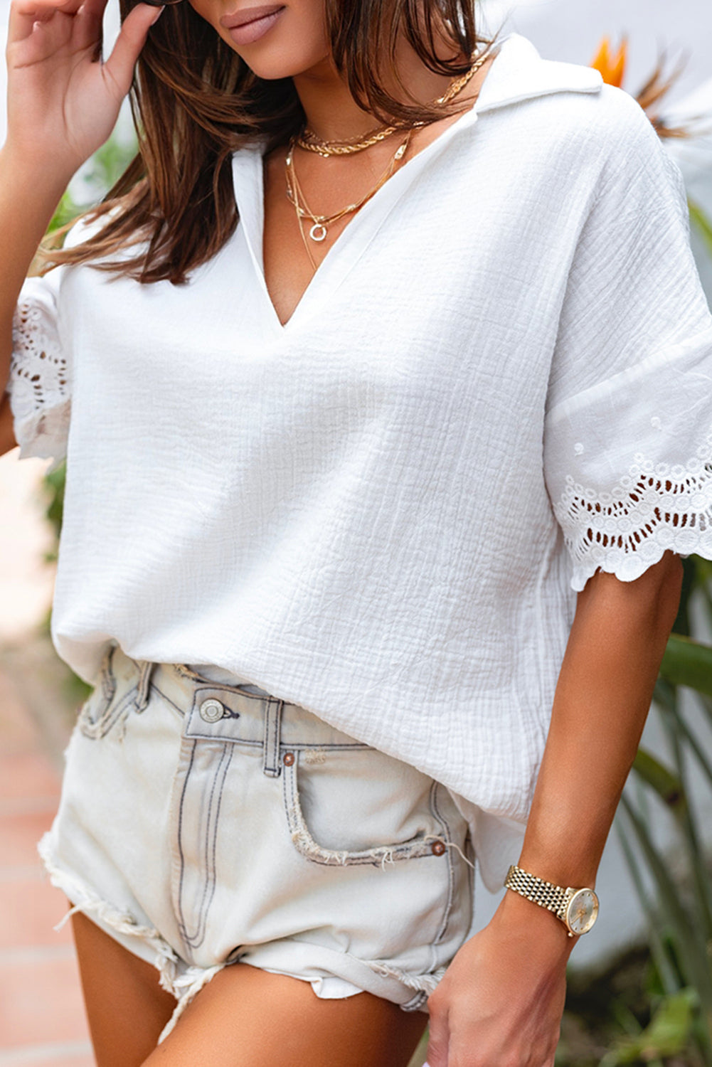 White Crinkled Lace Blouse