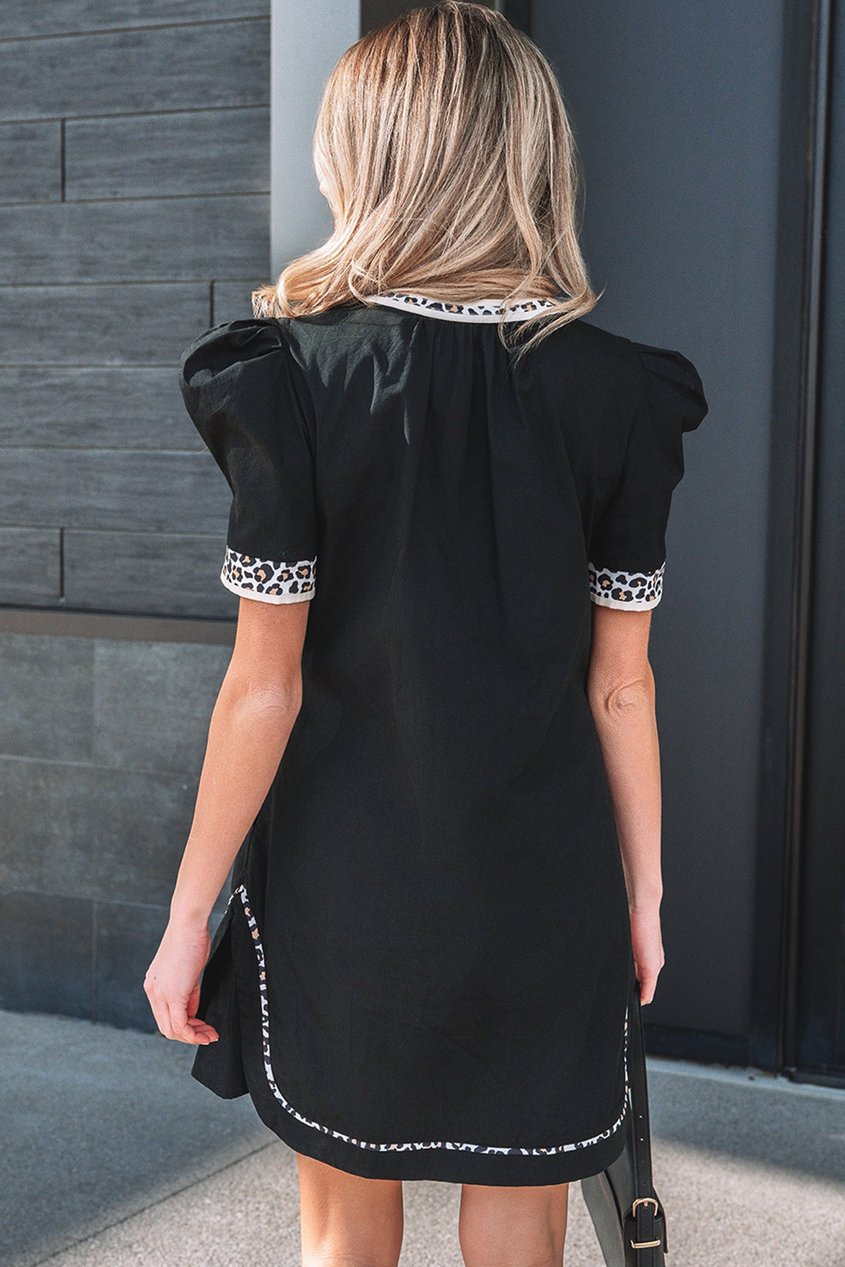 Black Leopard Short Sleeve Dress