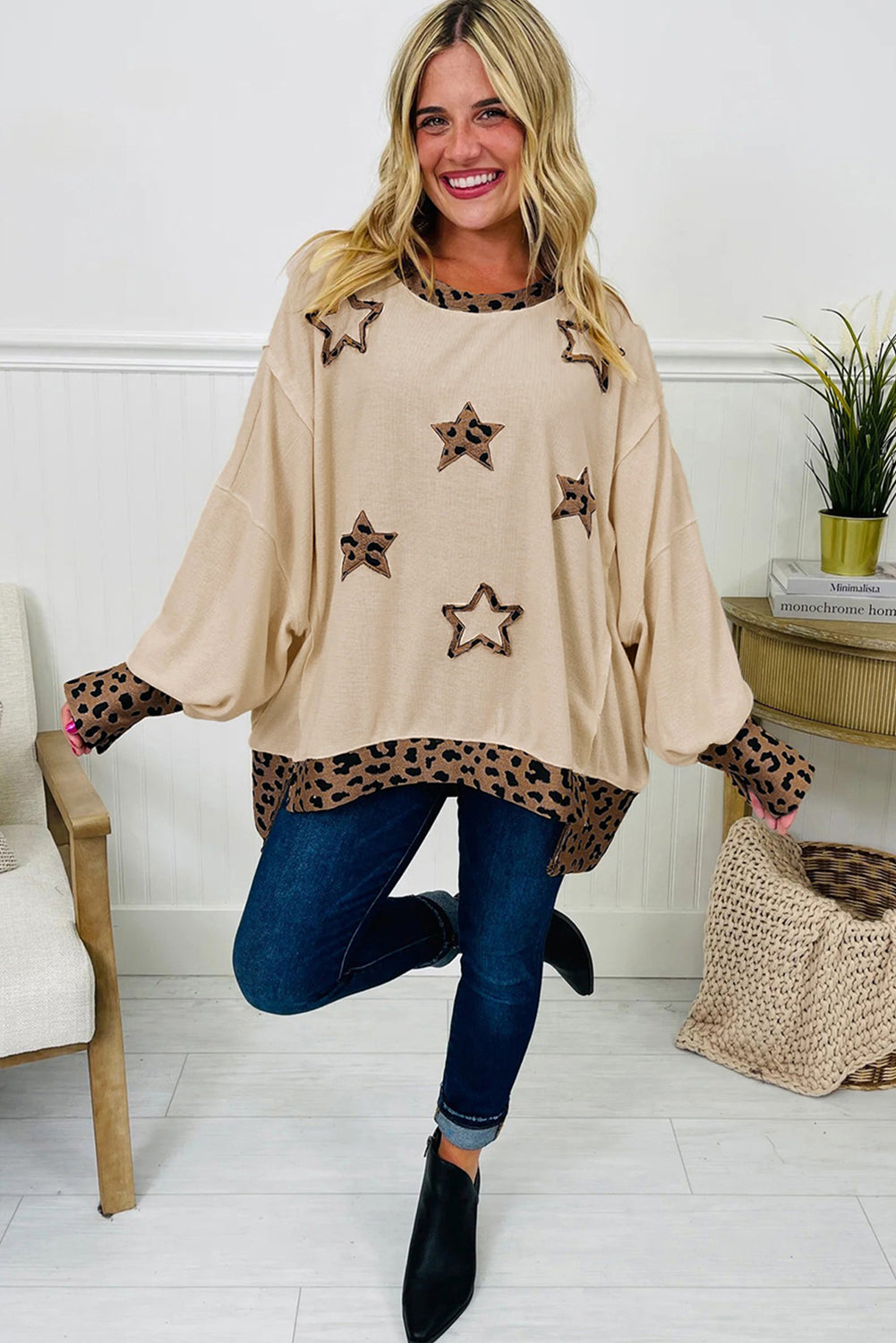Leopard Star Patchwork Baggy Sweatshirt