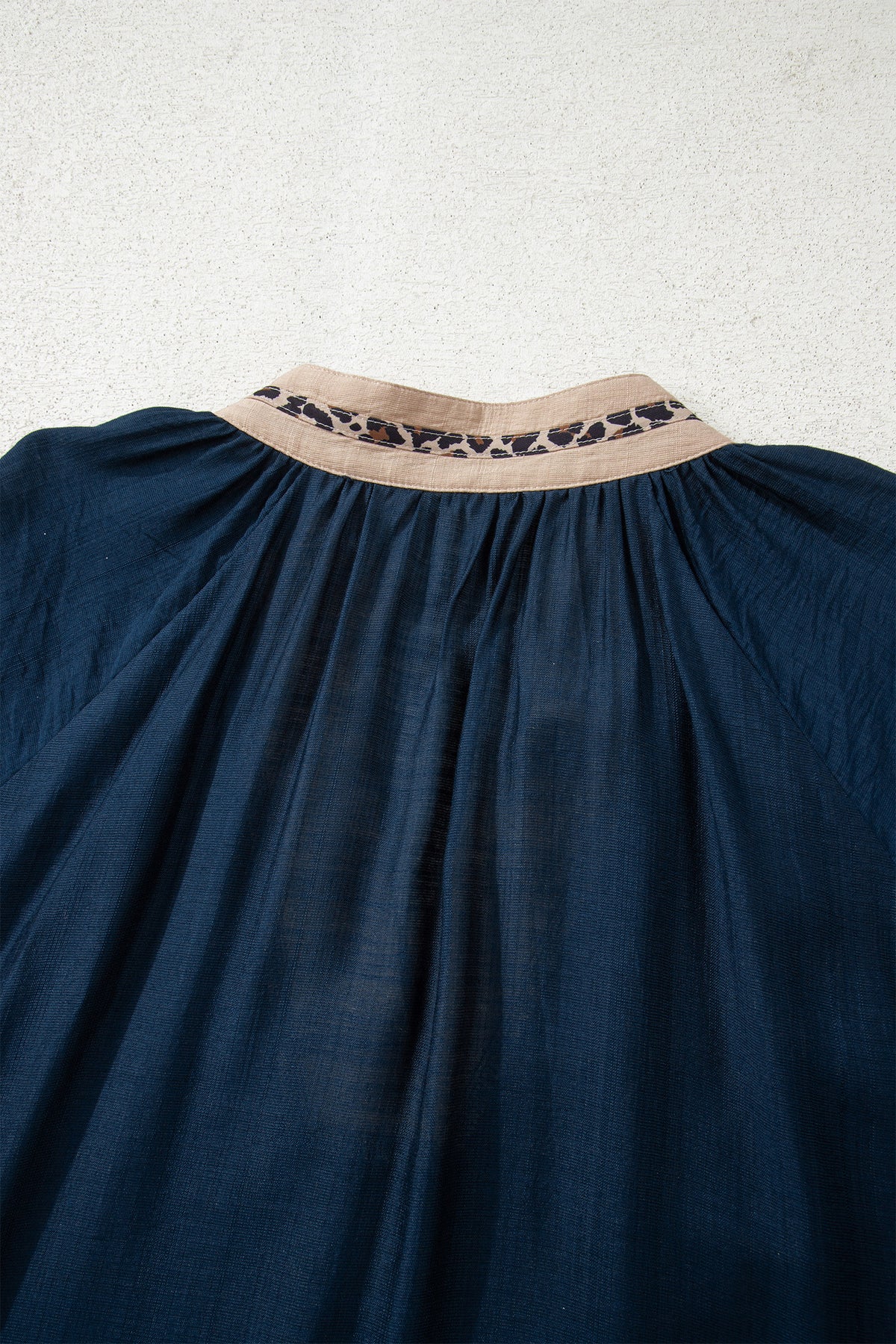 Plus Size Navy Blue Leopard Patchwork Blouse