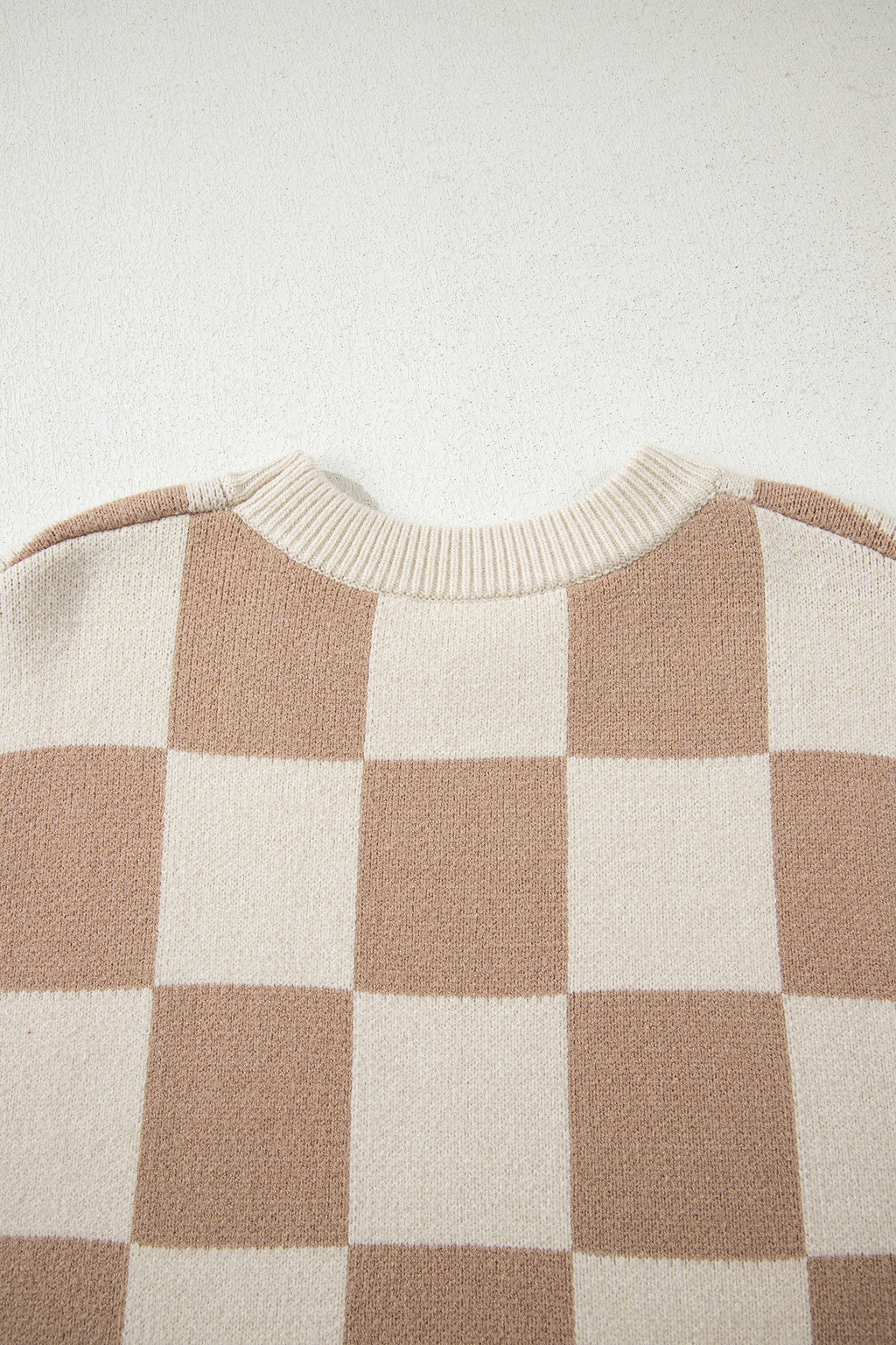 Checkered Pattern Ribbed Trim Knit Baggy Sweater
