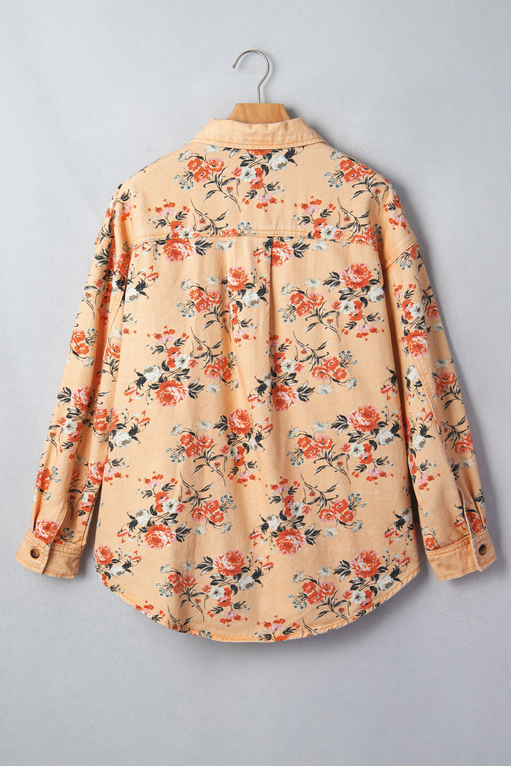 Floral Print Long Sleeve Denim Jacket Tunic Length