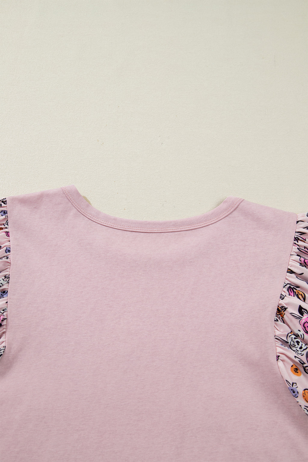 Pink Contrast Floral Patched Flowy Half Sleeve Blouse