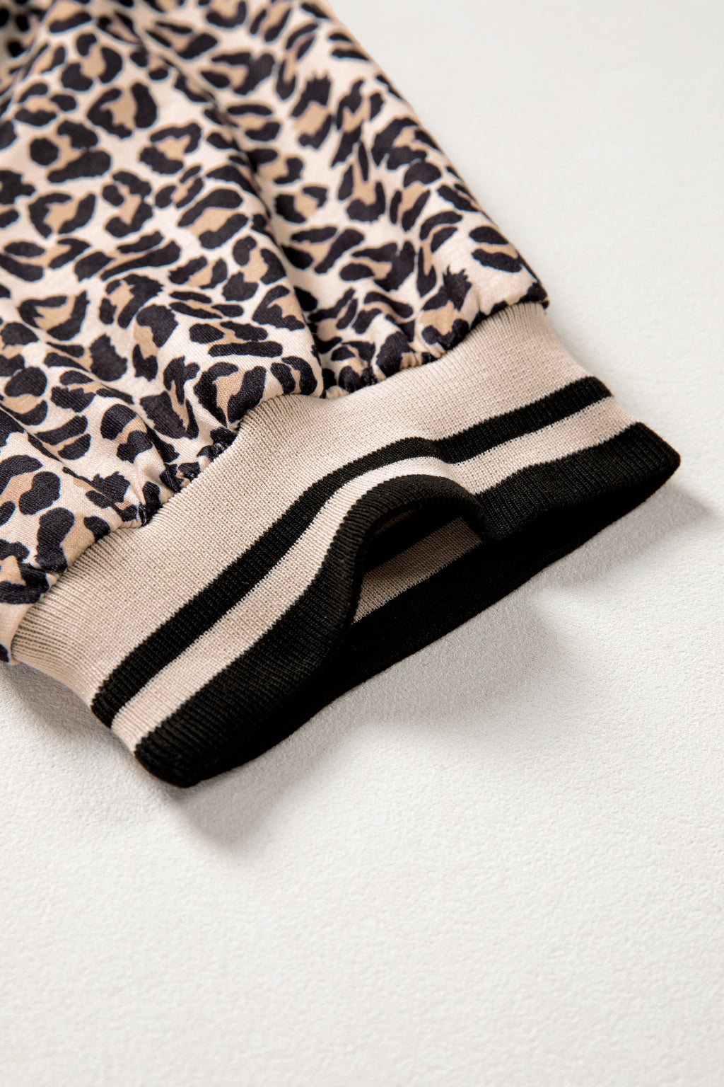 Khaki Leopard Print Half Zip Short Sleeve Top